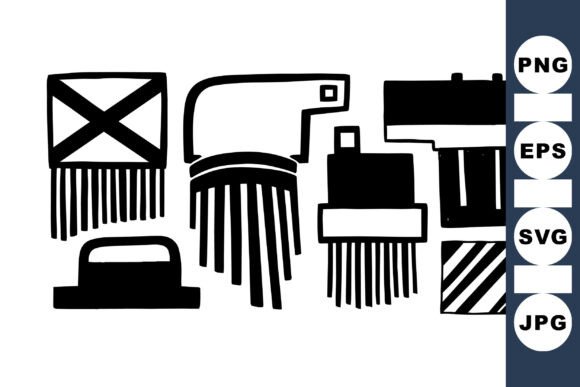 Black Retro Hair Pick Clipart Set
