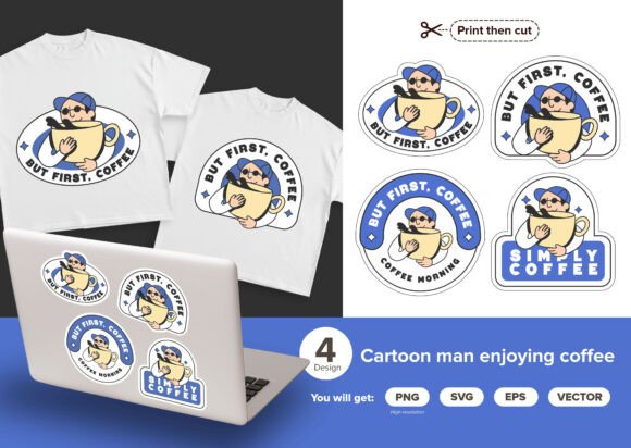 Modern Retro Coffee Man Mascot Vector Review