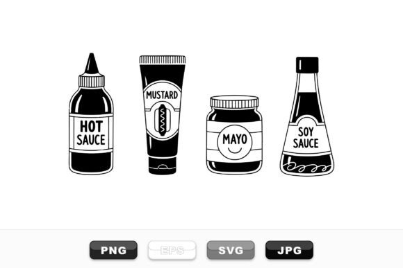 Retro Condiment Bottles Clipart Set