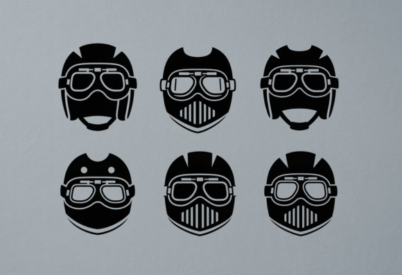 Retro Goggles Helmet Icons Vector Set Review